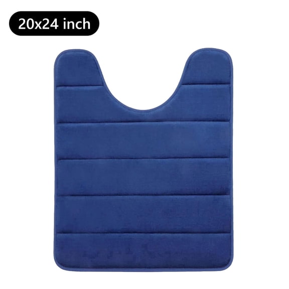 Tripumer U-Shaped Mat Contour Memory Foam Floor Toilet Mat 20 x 24 inch Bathroom Commode Contour Rug Non Slip Absorbent Toilet Mat Machine Washable Super Cozy Easier to Dry Navy Blue