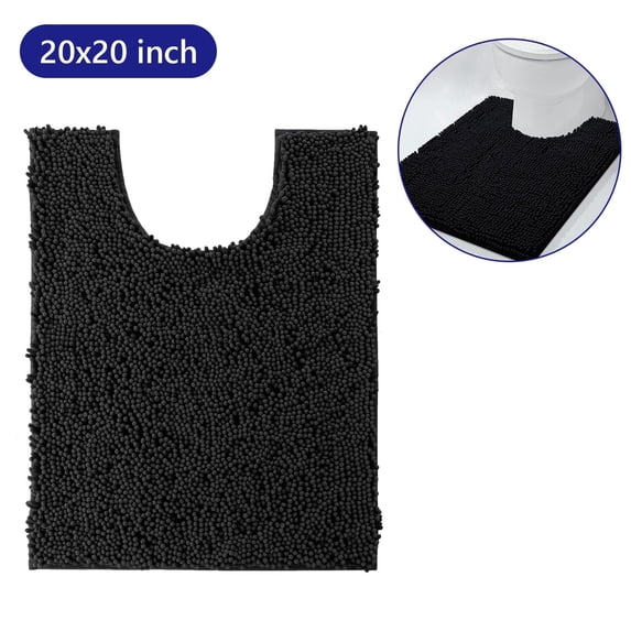 Tripumer U-Shaped Mat Contour Rug 20 x 20 in Toilet Mat for Bathroom Floor Fluffy Soft Absorbent Water Machine Washable Black