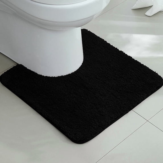 Hengbo U-Shaped Toilet Contour Rug Shaggy Bathroom Contour Rug 20 x 20 inch U Shape Toilet Rug for Bathroom Microfiber Absorbent Soft Bath Mat Black