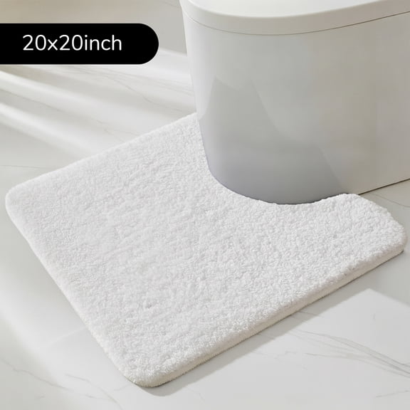 Tripumer U-Shaped Toilet Contour Rug Shaggy Bathroom Contour Rug 20 x 20 inch U Shape Toilet Rug for Bathroom Microfiber Absorbent Soft Bath Mat White