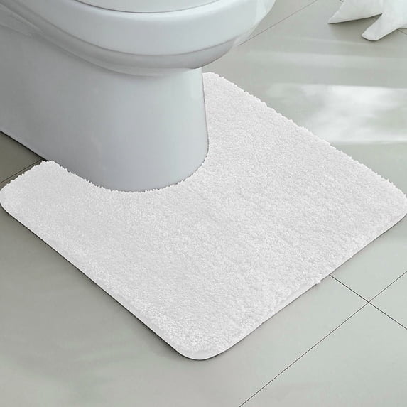 Hengbo U-Shaped Toilet Contour Rug Shaggy Bathroom Contour Rug 20 x 20 inch U Shape Toilet Rug for Bathroom Microfiber Absorbent Soft Bath Mat White
