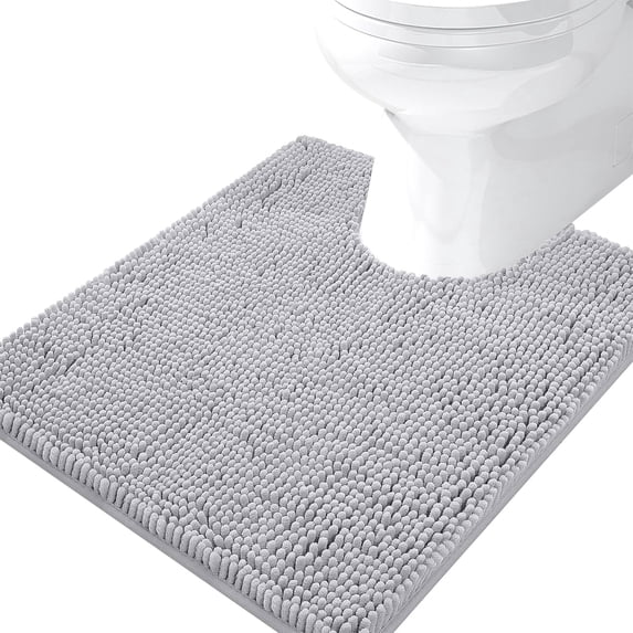 Hengbo U-Shaped Toilet Rug Toilet Contour Mat 20 x 20 inch Chenille Contour Rug Bathroom Mat Soft Plush Bathroom Shower Bedroom Mat Floor Water Absorbent Soft Rug Light Gray