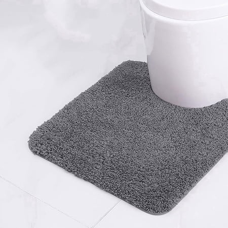 Tripumer U-Shaped Toilet Shaggy Bathroom Contour Rug 20 x 20 inch U Shape Toilet Mat Gray