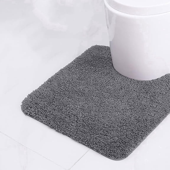 Tripumer U-Shaped Toilet Shaggy Bathroom Contour Rug 20 x 20 inch U Shape Toilet Mat Gray