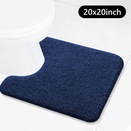 Tripumer U-Shaped Toilet Shaggy Bathroom Contour Rug 20 x 20 inch U Shape Toilet Mat Navy Blue