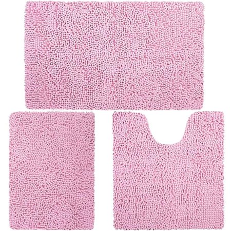 Tripumer Ultra Soft Pink Chenille Bathroom Rugs, 16" x 24" / 20" x 32" / 20" x 20", Anti-Slip (3 Count)