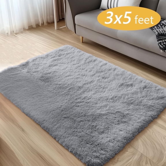 Tripumer Ultra Soft Rug Fluffy Shag Area Rug 3 X 5 feet Solid Shaggy Carpets Fuzzy Rug for Bedroom Modern Home Interior Decor Gray