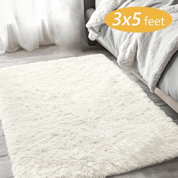 Tripumer Ultra Soft Rug Fluffy Shag Area Rug 3 X 5 feet Solid Shaggy Carpets Fuzzy Rug for Bedroom Modern Home Interior Decor White