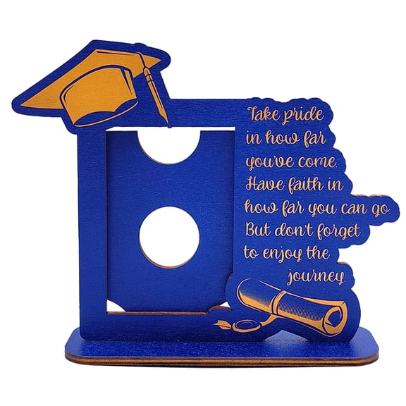 Tripumer Wooden Graduation Photo Frame with Greetings and Graduation Cap Pattern Unisex Middle School High School University Graduation Gift Desktop Display Ornaments - Blue