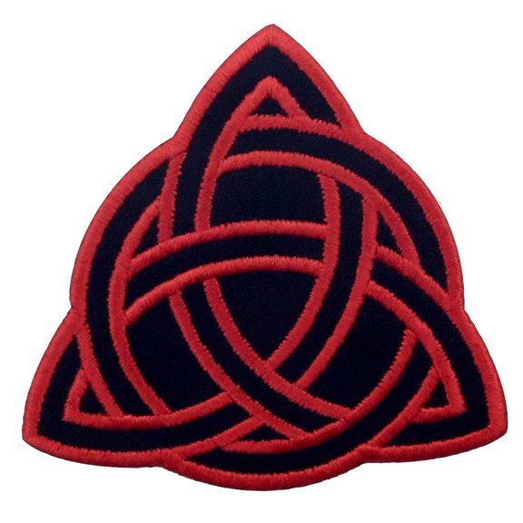Triquetra Celtic Symbology Patch Embroidered Applique Iron On Sew On Emblem, Red And Black