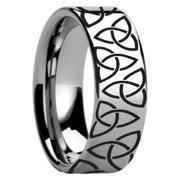 Triquetra Celtic Trinity Ring Engraved Flat Tungsten Ring Polished - 4mm - 12mm