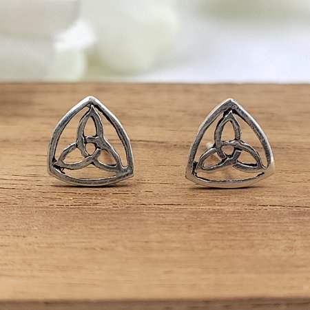 Triquetra Ear Studs Trinity Oxidised Silver Knoted Jewelry Minimalist Handmade Gift Stud with Pushback Sterling 925