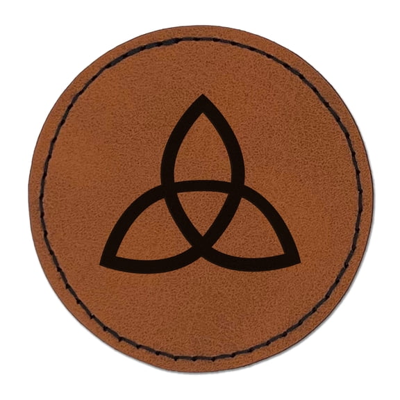 Triquetra Symbol Solid 2.5" Faux Leather Round Engraved Iron-On Patch - Brown
