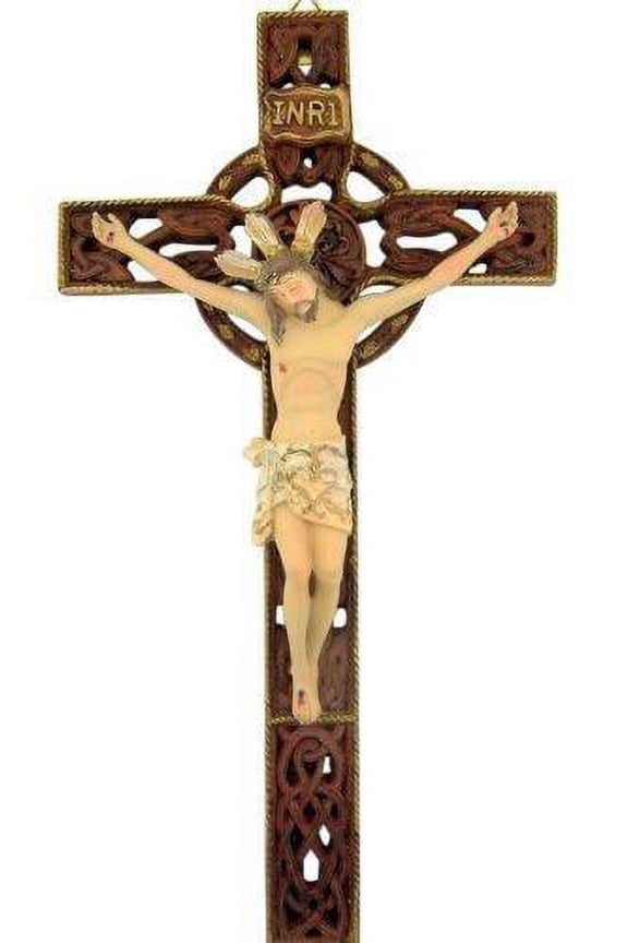 Triquetra Trinity Knot Design 10" Resin Hanging Crucifix Irish Celtic Wall Cross