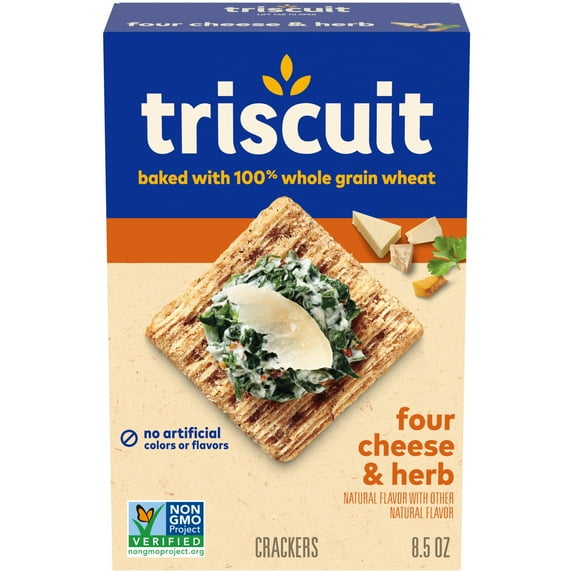 Triscuit Four Cheese & Herb Whole Grain Wheat Crackers, Lunch Snacks, Snack Crackers, 8.5 oz