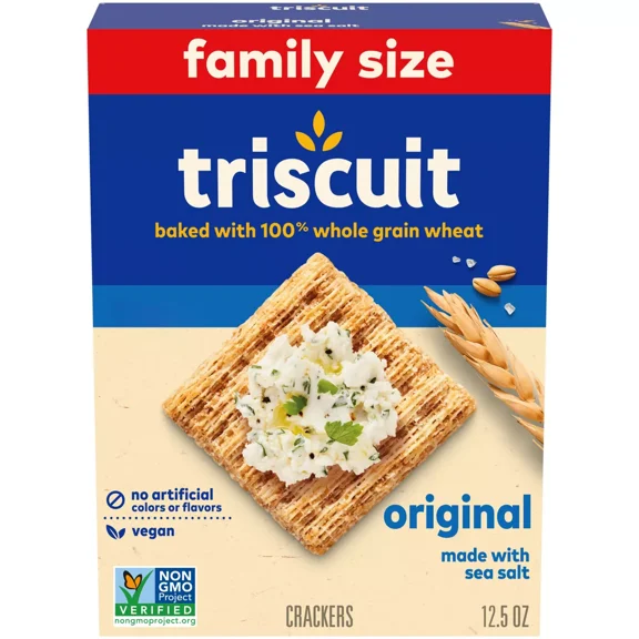 Triscuit Original Whole Grain Wheat Crackers, Vegan Crackers, Family Size, 12.5 oz - 2 Pack