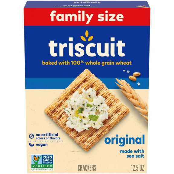 Triscuit Original Whole Grain Wheat Crackers, Vegan Crackers, Family Size, 12.5 oz