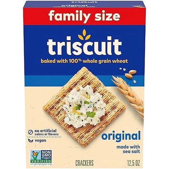 Triscuit Original Whole Grain YPF5Wheat Crackers, Vegan Crackers, Family Size, 12.5 oz