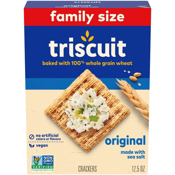 Triscuit Original Whole Grain Wheat Crackers, Vegan Crackers, Healthy Snacks, Family Size, 12.5 oz
