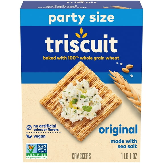 Triscuit Original Whole Grain Wheat Crackers, Vegan Crackers, Healthy Snacks, Party Size, 17 oz