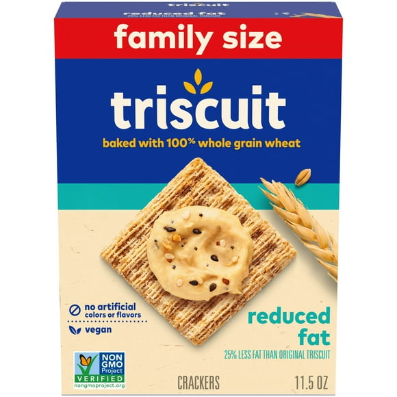 Triscuit Reduced Fat Whole Grain Wheat Crackers, Vegan Snack Crackers, Family Size, 11.5 oz