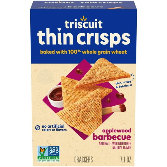 Triscuit Thin Crisps Applewood Barbecue Whole Grain Wheat Crackers, 7.1 oz (Pack of 8)