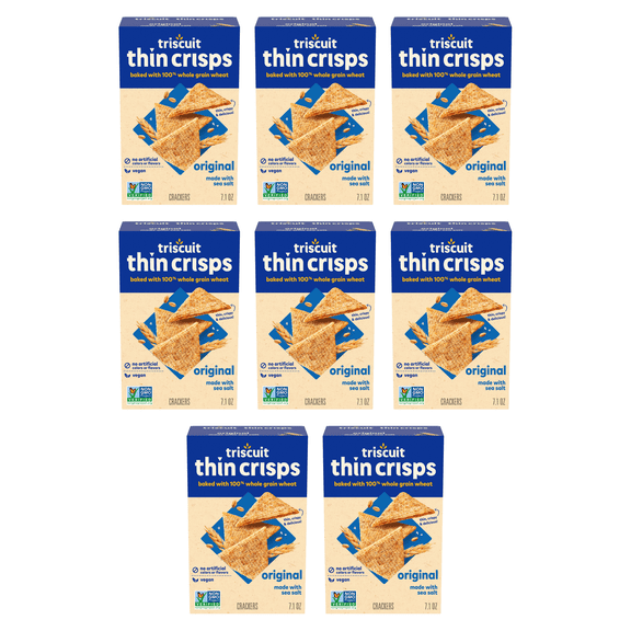 Triscuit Thin Crisps Original Whole Grain Wheat Crackers, Vegan Crackers, 7.1 oz (Pack of 8)