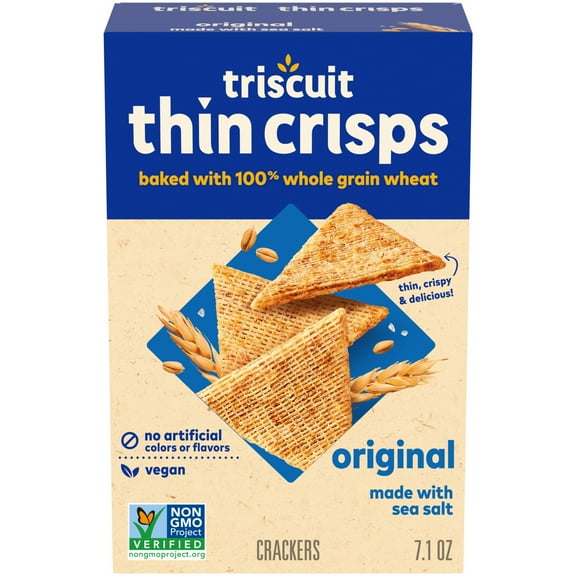 Triscuit Thin Crisps Original Whole Grain Wheat Crackers, Vegan Snacks, Snack Crackers, 7.1 oz