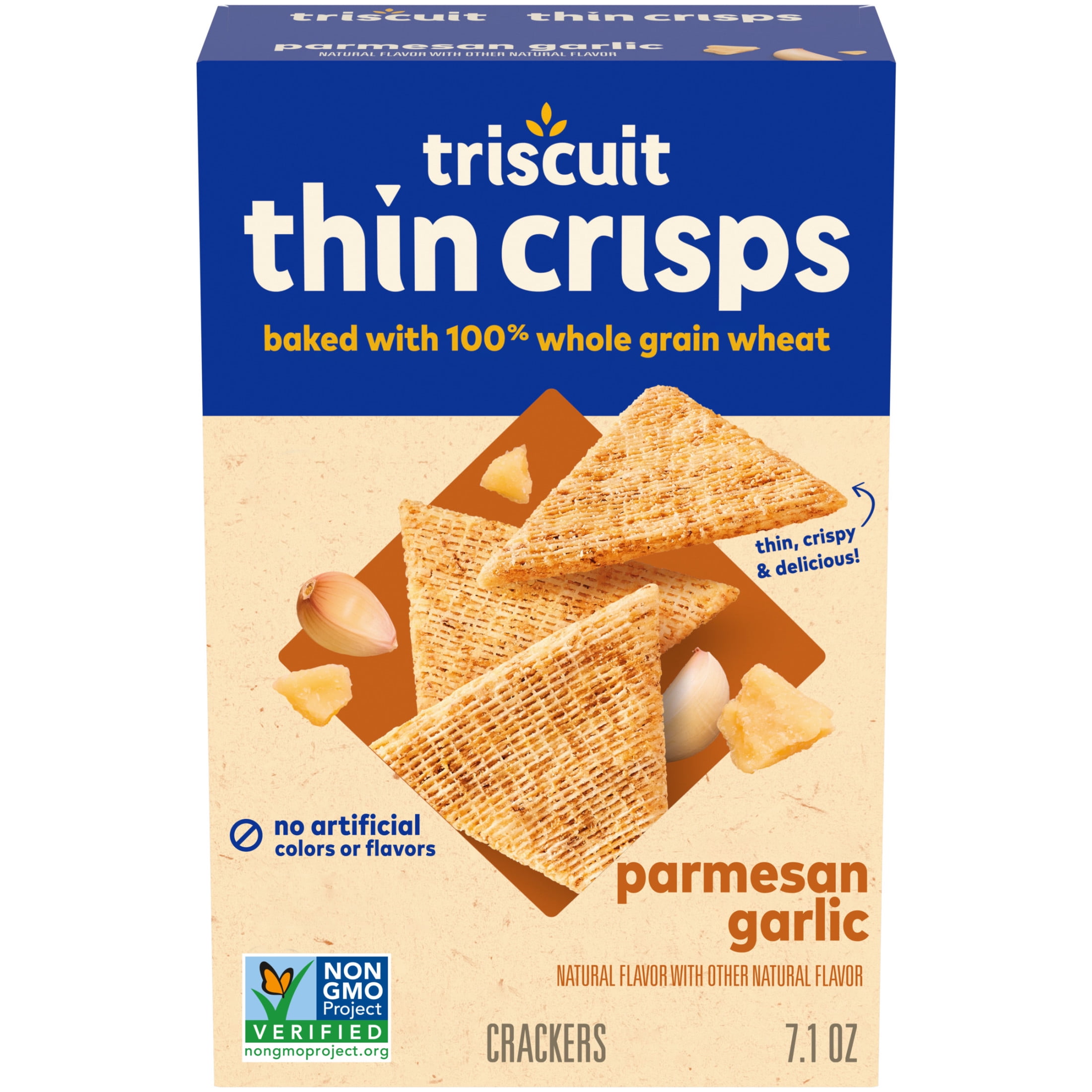 Triscuit Thin Crisps Parmesan Garlic Whole Grain Wheat Crackers, Lunch Snacks, 7.1 oz