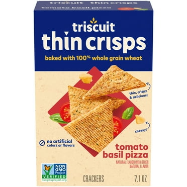 Triscuit Thin Crisps Tomato Basil Pizza Whole Grain Wheat Crackers, Lunch Snacks, 7.1 oz