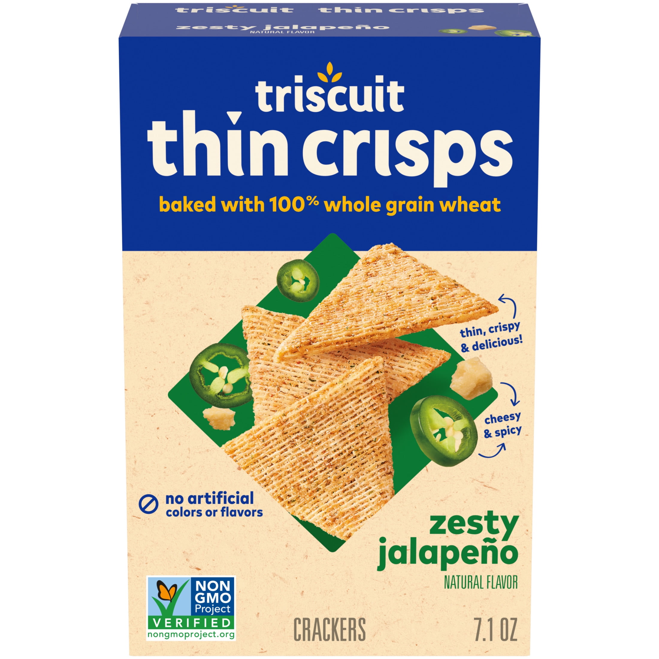 Triscuit Thin Crisps Zesty Jalapeno Whole Grain Wheat Crackers, Snack Crackers, 7.1 oz