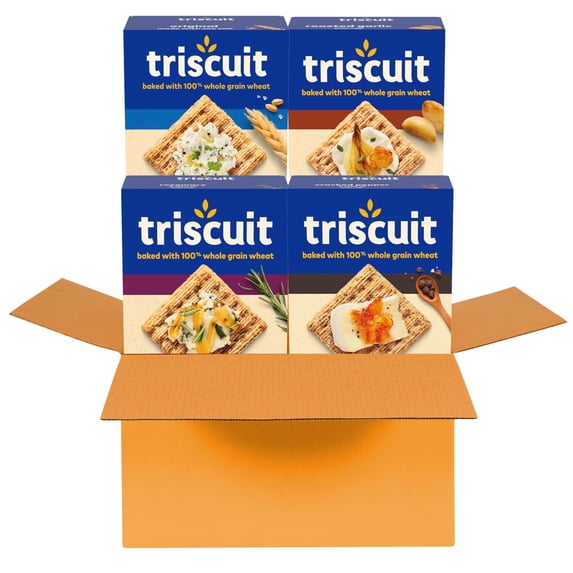 Triscuit Whole Grain Wheat Crackers 4 Flavor Variety Pack, Bulk Snack Crackers, 4 Boxes