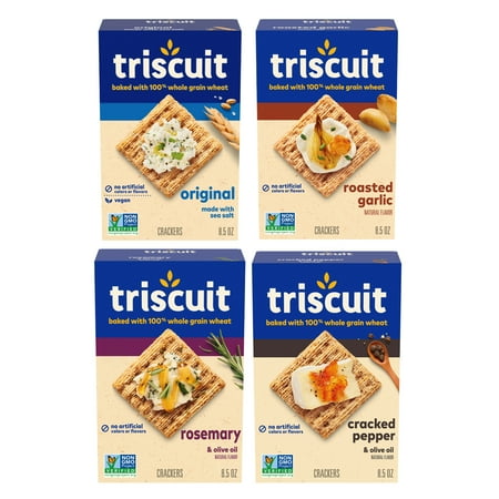 Triscuit Whole Grain Wheat Crackers 4 Flavor Variety Pack, Bulk Snack Crackers, 4 Boxes
