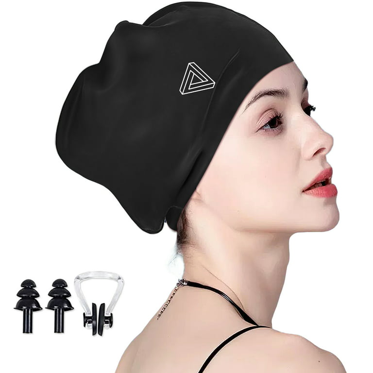 Black XL) - Swimming Cap for Long Hair - Extra Large Swimming Cap