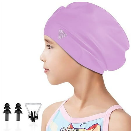 Trisens Kids Extra Large Swim Cap for Girls Boys Children Youth Teen,Waterproof Silicone Swimming Caps for Long Curly Hair Braids Dreadlocks Afro Hair Extensions Weaves