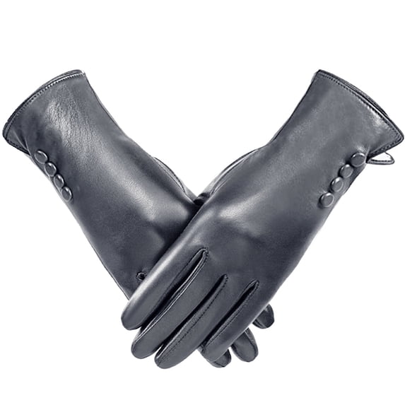 Whiteleopard Winter Gloves PU Leather Gloves For Women, Warm Thermal Windproof Gloves With Wool Lining