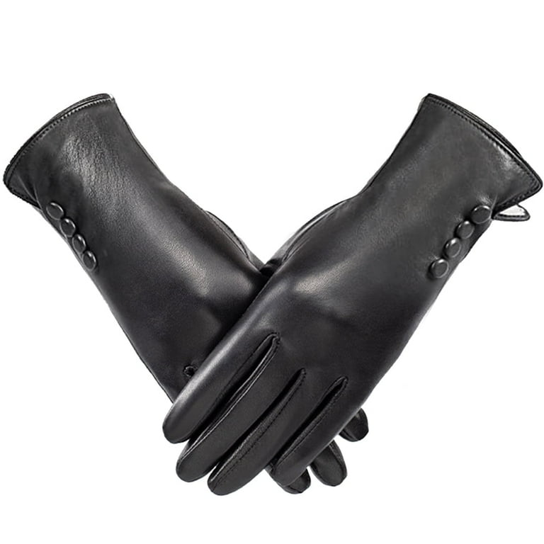 Trisens Women's PU Leather Winter Gloves, Warm Thermal Windproof