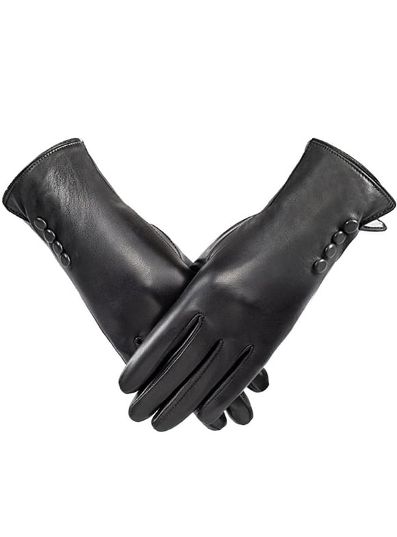 Trisens Winter Gloves PU Leather Gloves For Women, Warm Thermal Windproof Gloves With Wool Lining