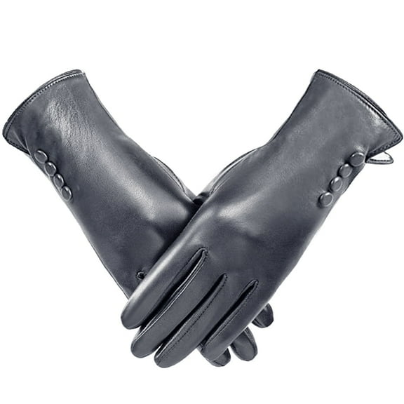 Whiteleopard Winter Gloves PU Leather Gloves For Women, Warm Thermal Windproof Gloves With Wool Lining