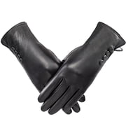 Winter Gloves PU Leather Gloves For Women, Warm Thermal Windproof Gloves With Wool Lining