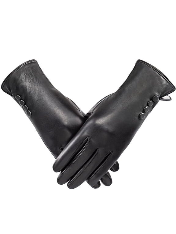 Winter Gloves PU Leather Gloves For Women, Warm Thermal Windproof Gloves With Wool Lining