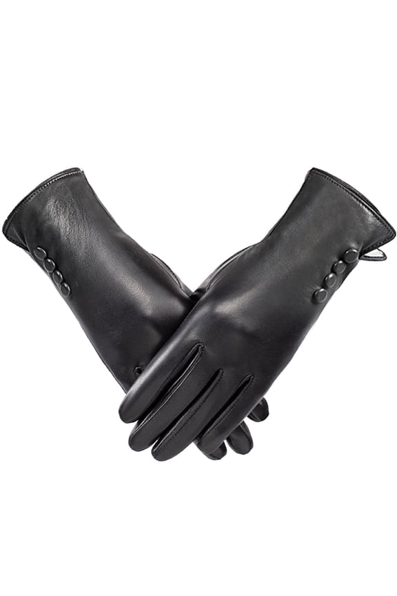Winter Gloves PU Leather Gloves For Women, Warm Thermal Windproof Gloves With Wool Lining