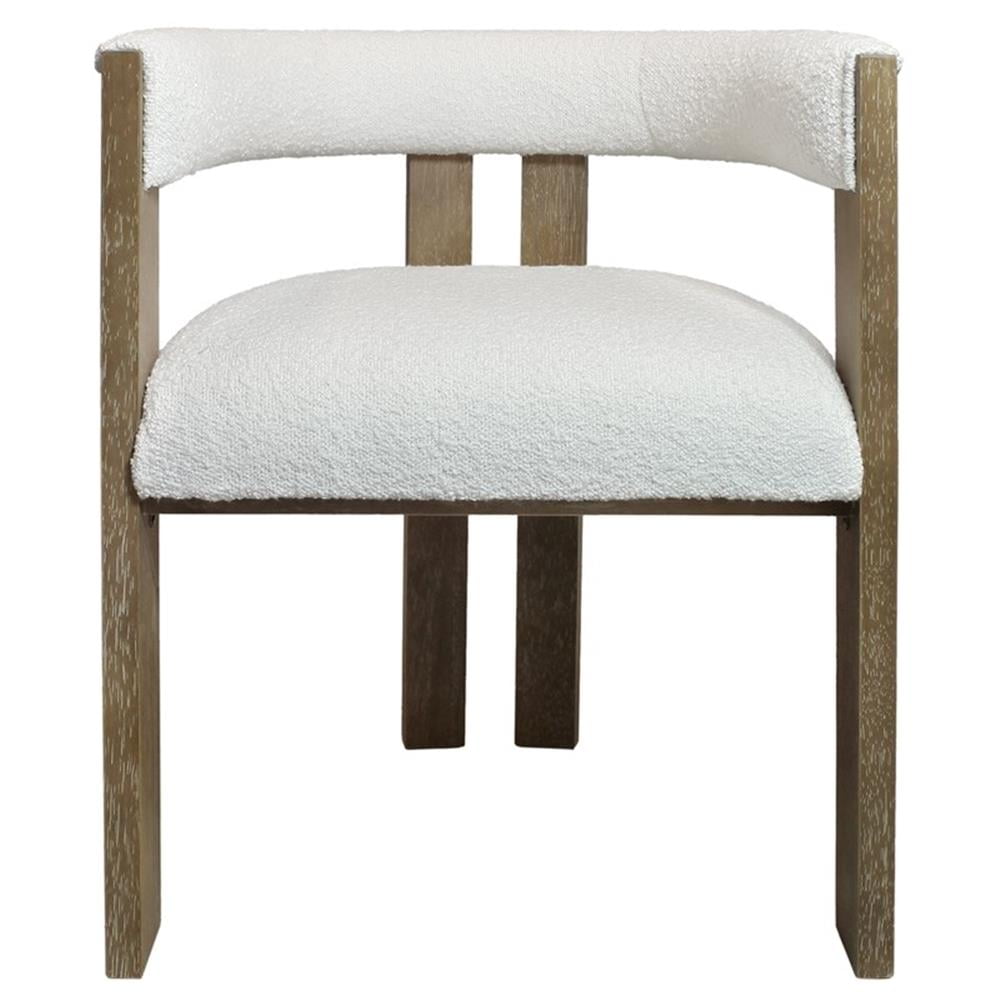 Ivory Boucle Upholstered Arm Chair with Solid Wood Frame