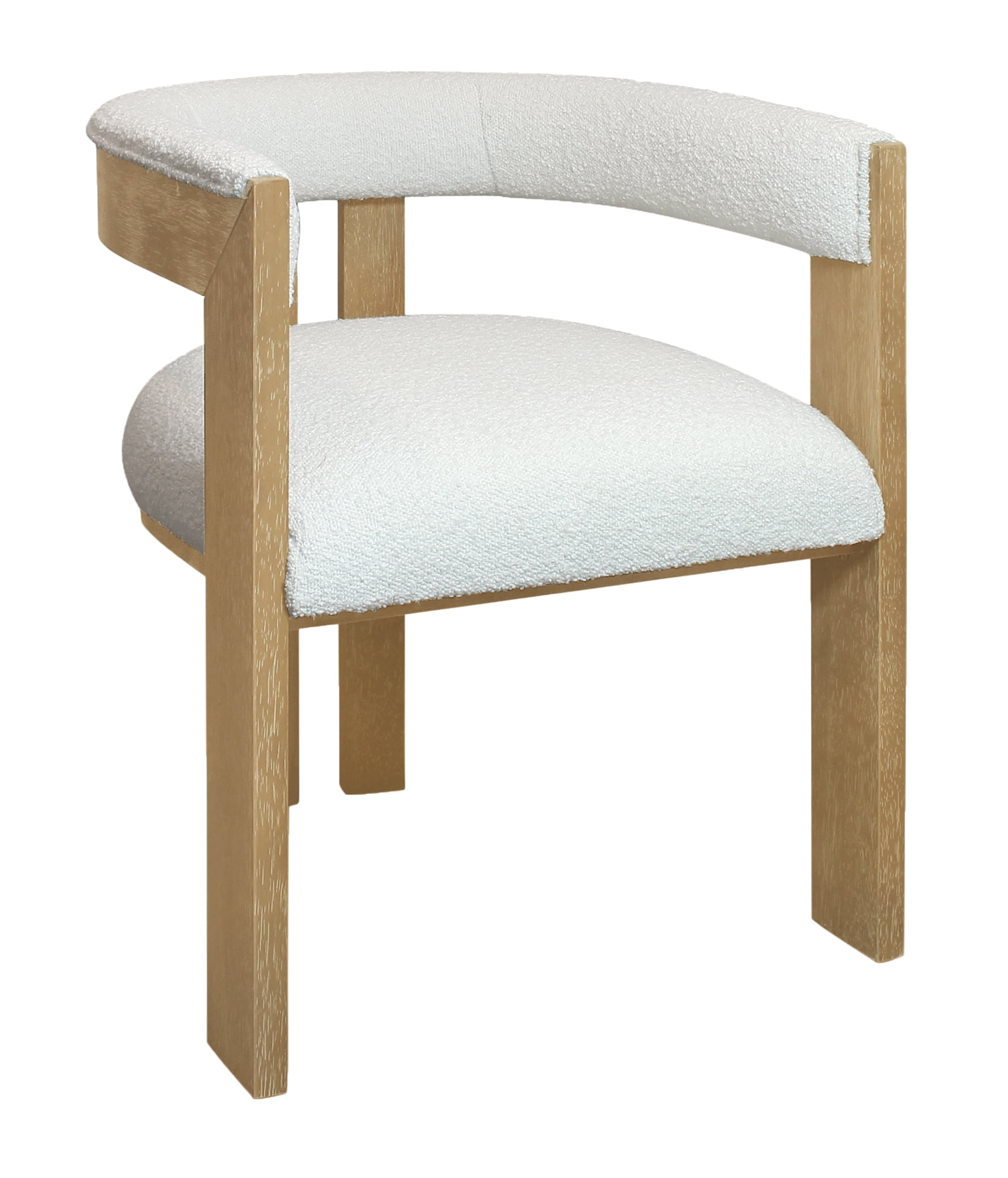 Ivory Boucle Upholstered Arm Chair with Solid Wood Frame