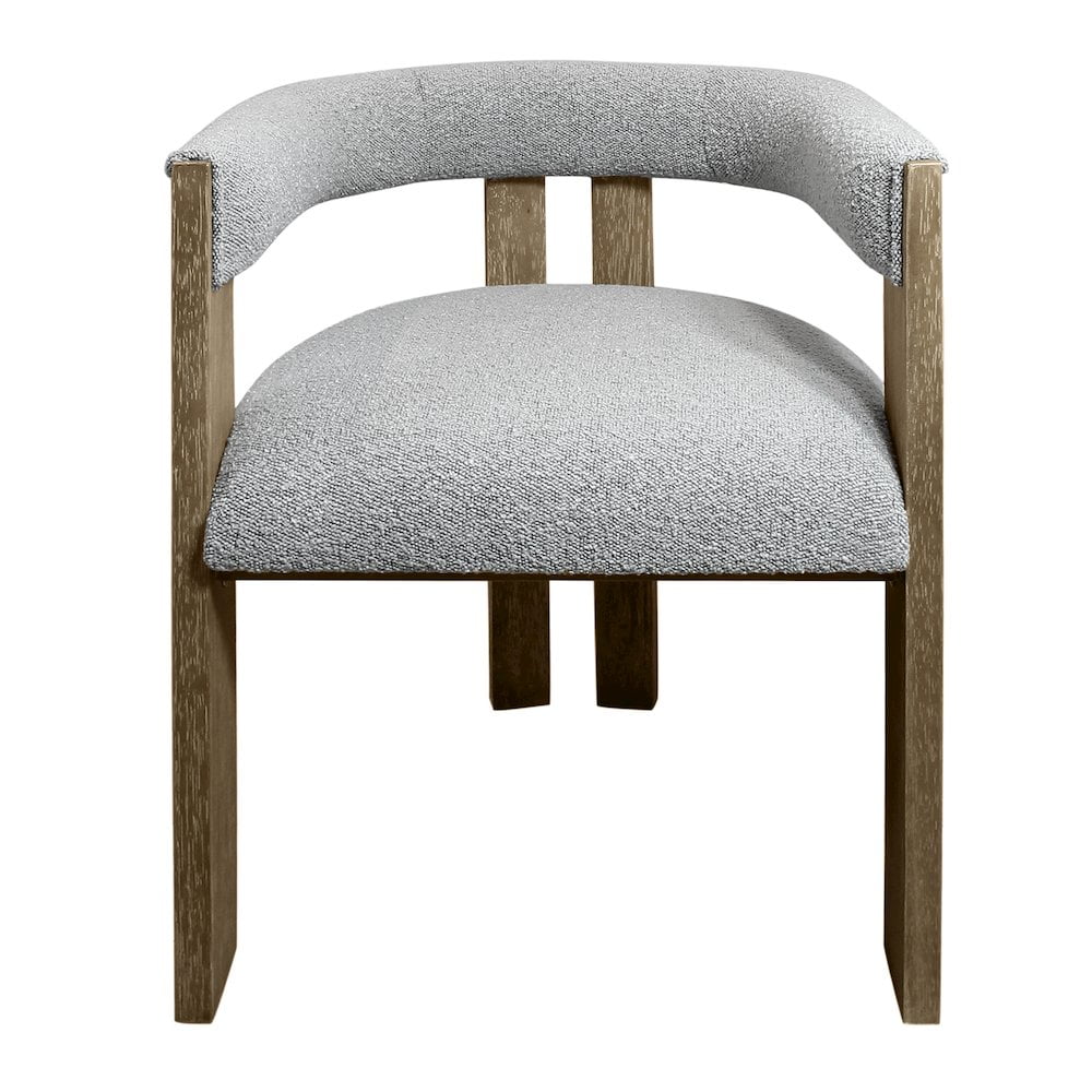 Gray Boucle Upholstered Solid Wood Arm Chair