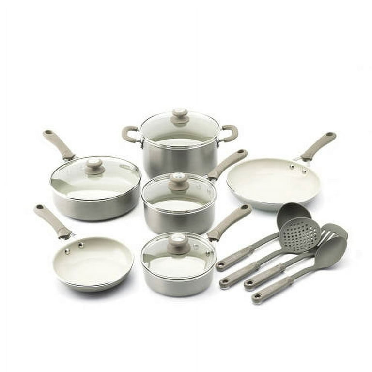 Trisha Yearwood Ceramic Aluminum Non-Stick Precious Metals Cookware Set, 14  Piece 