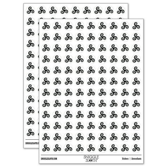 Triskele Triskelion Triple Spiral Celtic Symbol 200+ Round Stickers - White - Matte Finish - 0.50" Size