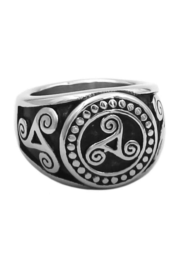Triskelion Signet Ring Mens Womens Stainless Steel Triskele Band