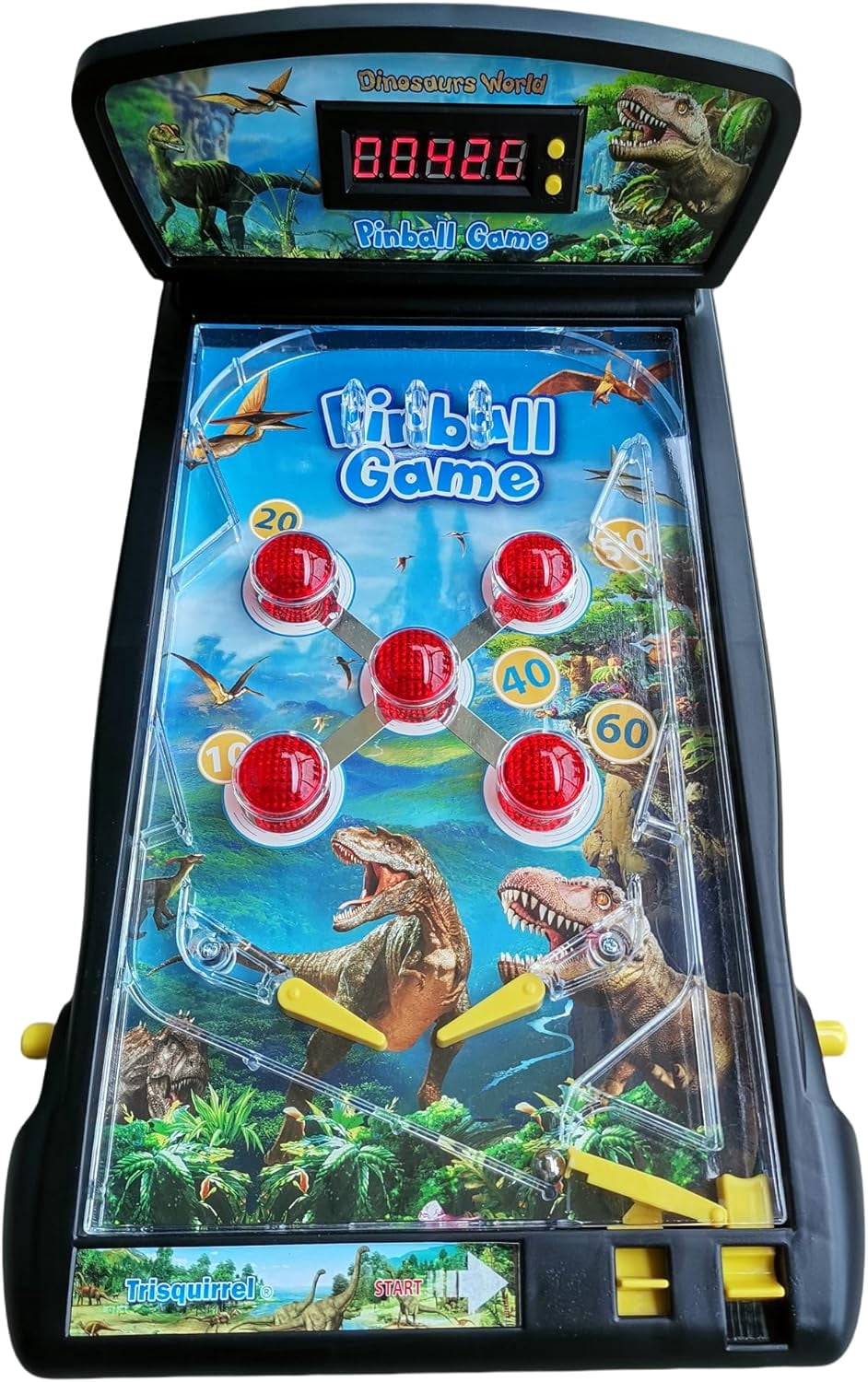 Dinosaur Electronic Pinball Game,Trisquirrel Tabletop Arcade Pinball Machine with Lights & Sounds Effects,LED Digital Scoreboard,Suitable for Kids & Adults,Age 8+