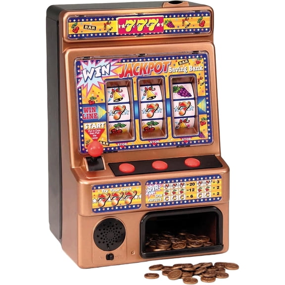 Trisquirrel Jumbo Slot Machine with 48 Tokens,777 Copper Color Casino Style Toy with Flashing Lights and Jackpot Alert Sounds